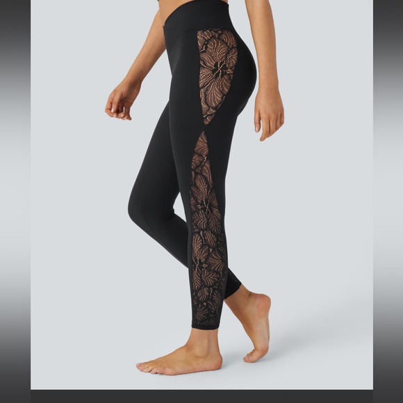 HALARA Pants - Softlyzero™ High Waisted Crossover Contrast Lace Yoga 7/8 Leggings-UPF50+